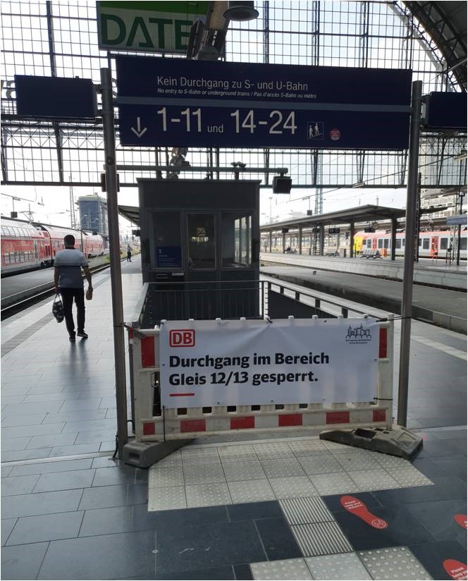 Durchgang Gleis 12/13 gesperrt