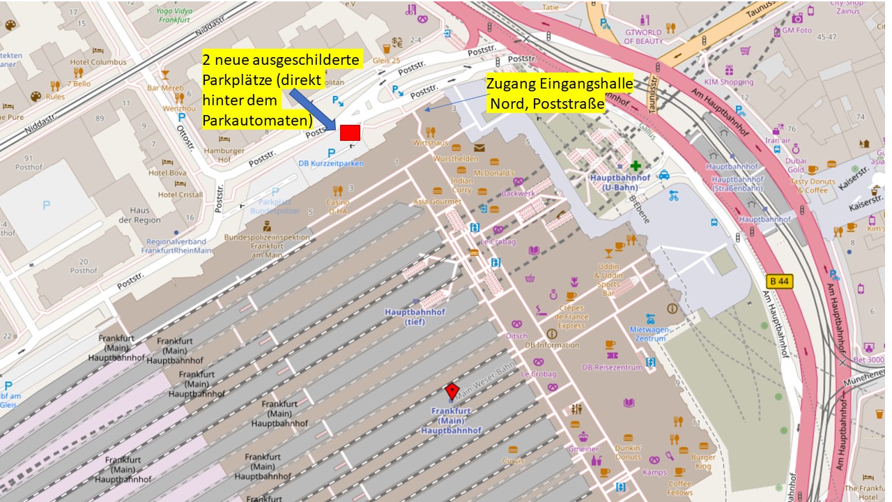 Übersicht Verlegung Behindertenparkplätze am Hauptbahnhof Frankfurt